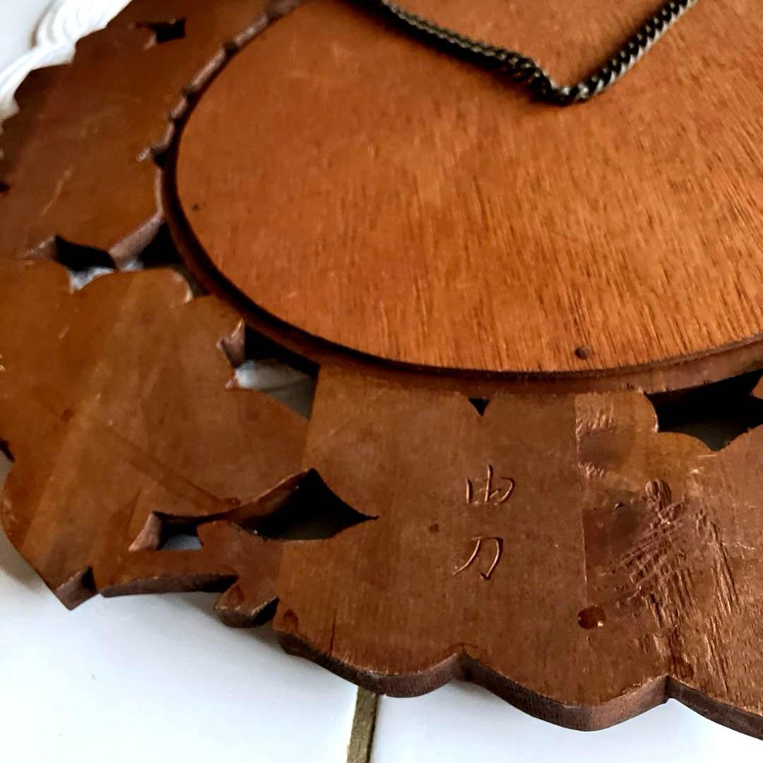 アンティーク　花の装飾 木製鏡 直径約43cm