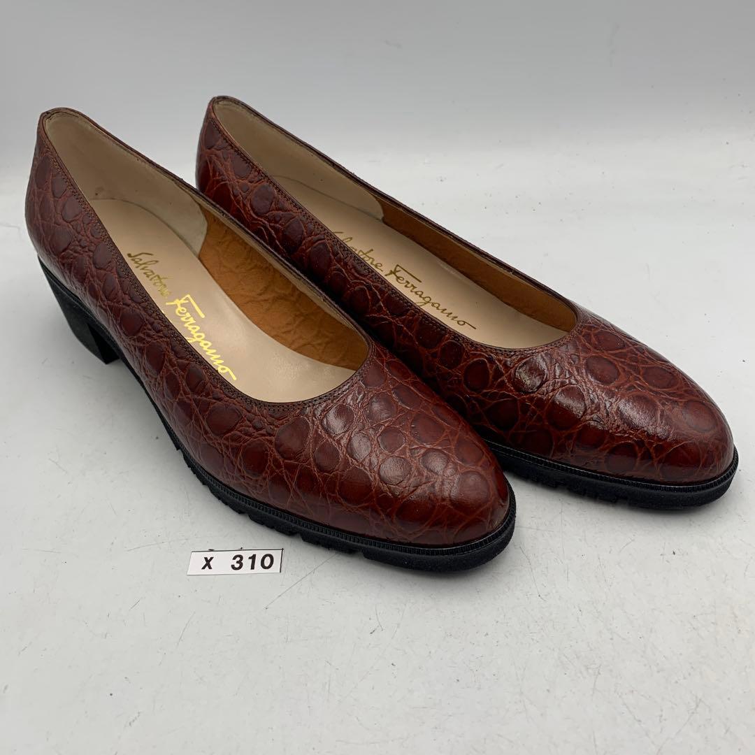 X310B フェラガモ パンプス 7C 約24cm ブラウン