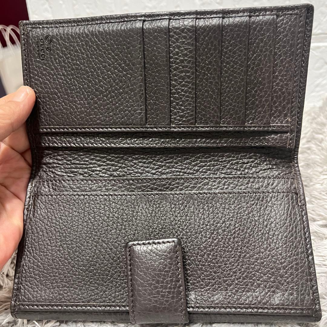 美品✨GUCCI マキシ　財布　GGキャンバス シボ　ダークブラウン　Wホック