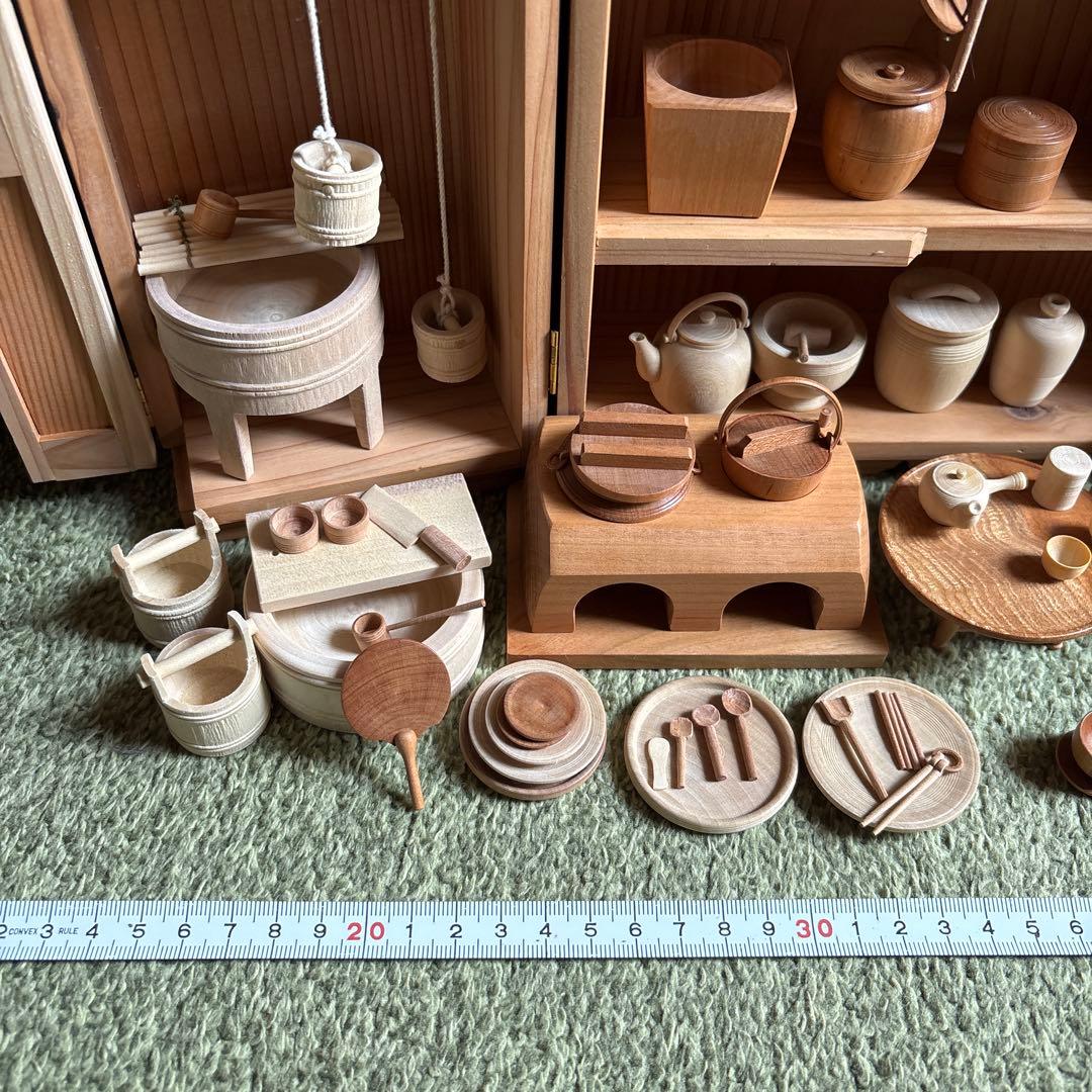 おくどさん　台所セット　台所道具一式　佐藤武志作　雛道具　おままごと　木地玩具