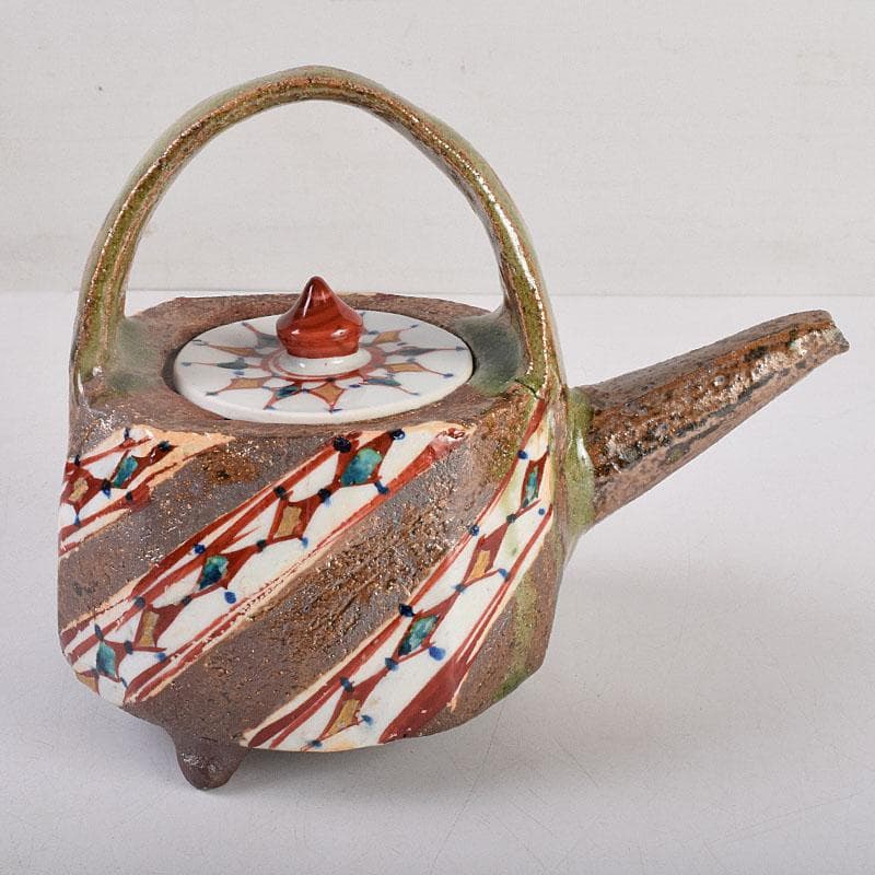 廣永窯　坪島土平作　金彩色絵　提酒器　共布共箱　D　R9033