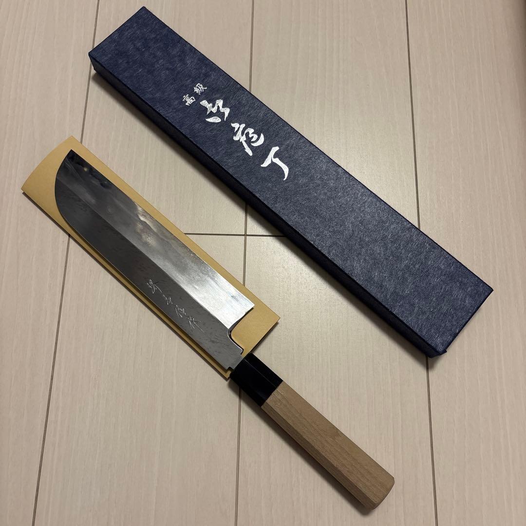 堺吉信作　白鋼　鎌型薄刃　225mm　扑八角柄