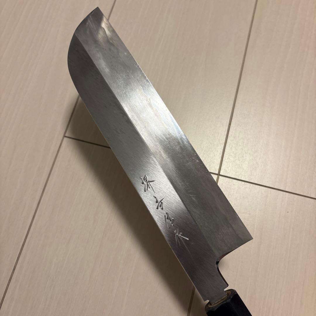 堺吉信作　白鋼　鎌型薄刃　225mm　扑八角柄