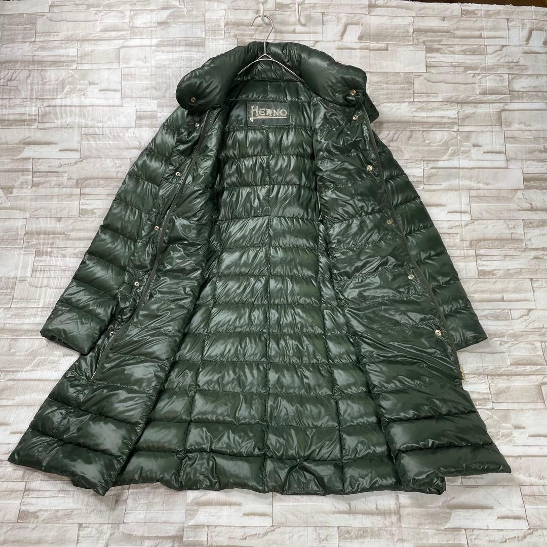 【良品】ヘルノ HERNO★ダウンコート　Bolla　フード　グリーン　ロング