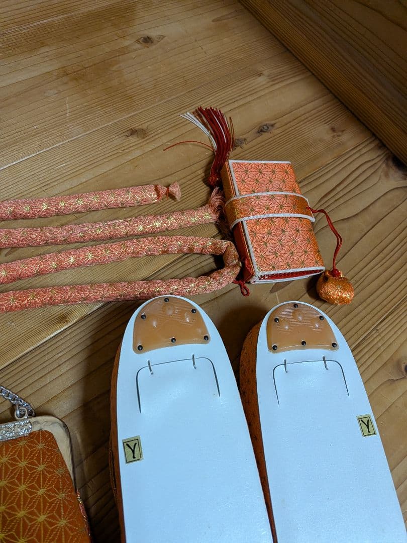 新品　七五三　オレンジ　バッグ　草履　セット　帯