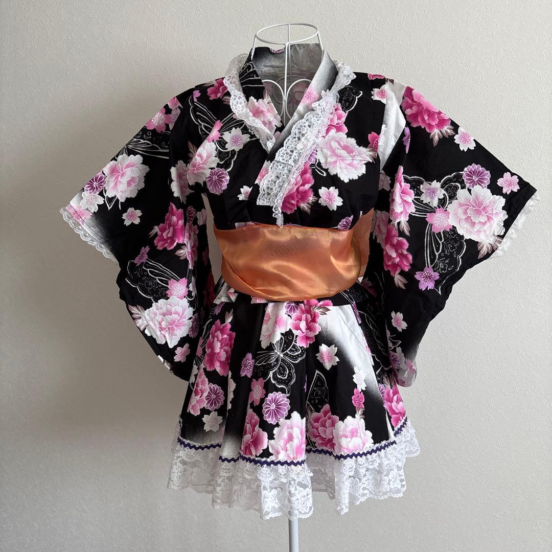 ゆ*ゆ様 黒花柄浴衣ドレス140