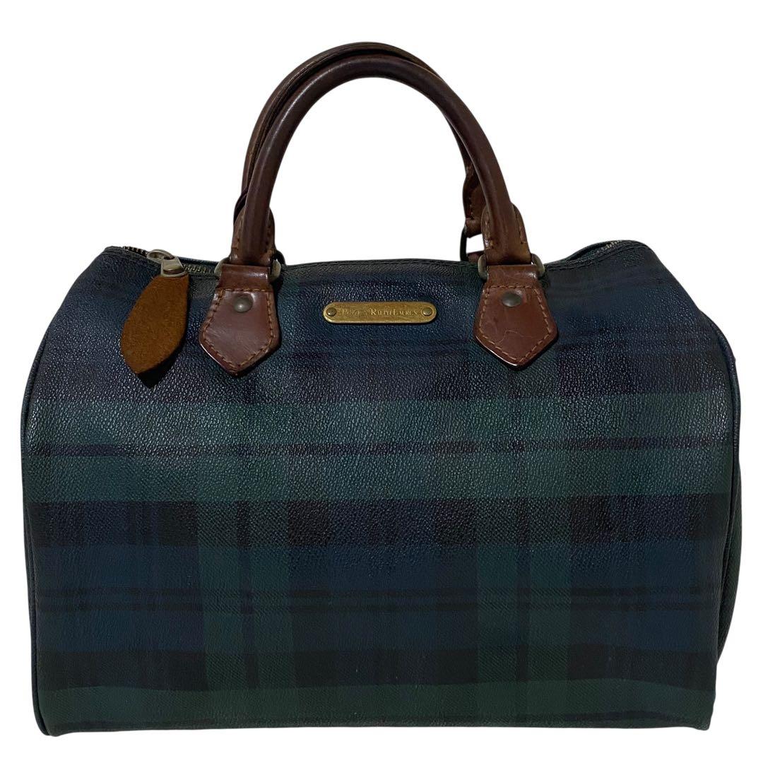 【美品】Polo Ralph Lauren ミニボストン チェック柄 レザー