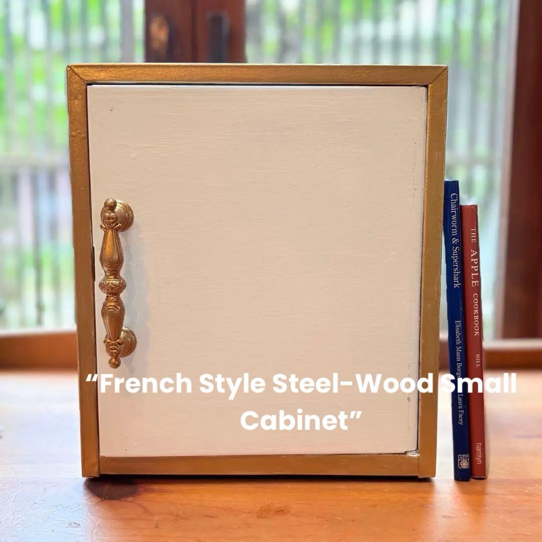 フランスアンティーク調 扉付 スチールチェスト 収納 シャビーシック 真鍮調取手