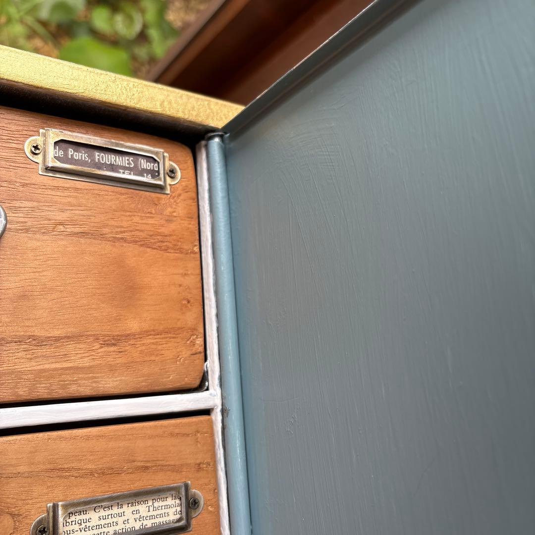 フランスアンティーク調 扉付 スチールチェスト 収納 シャビーシック 真鍮調取手