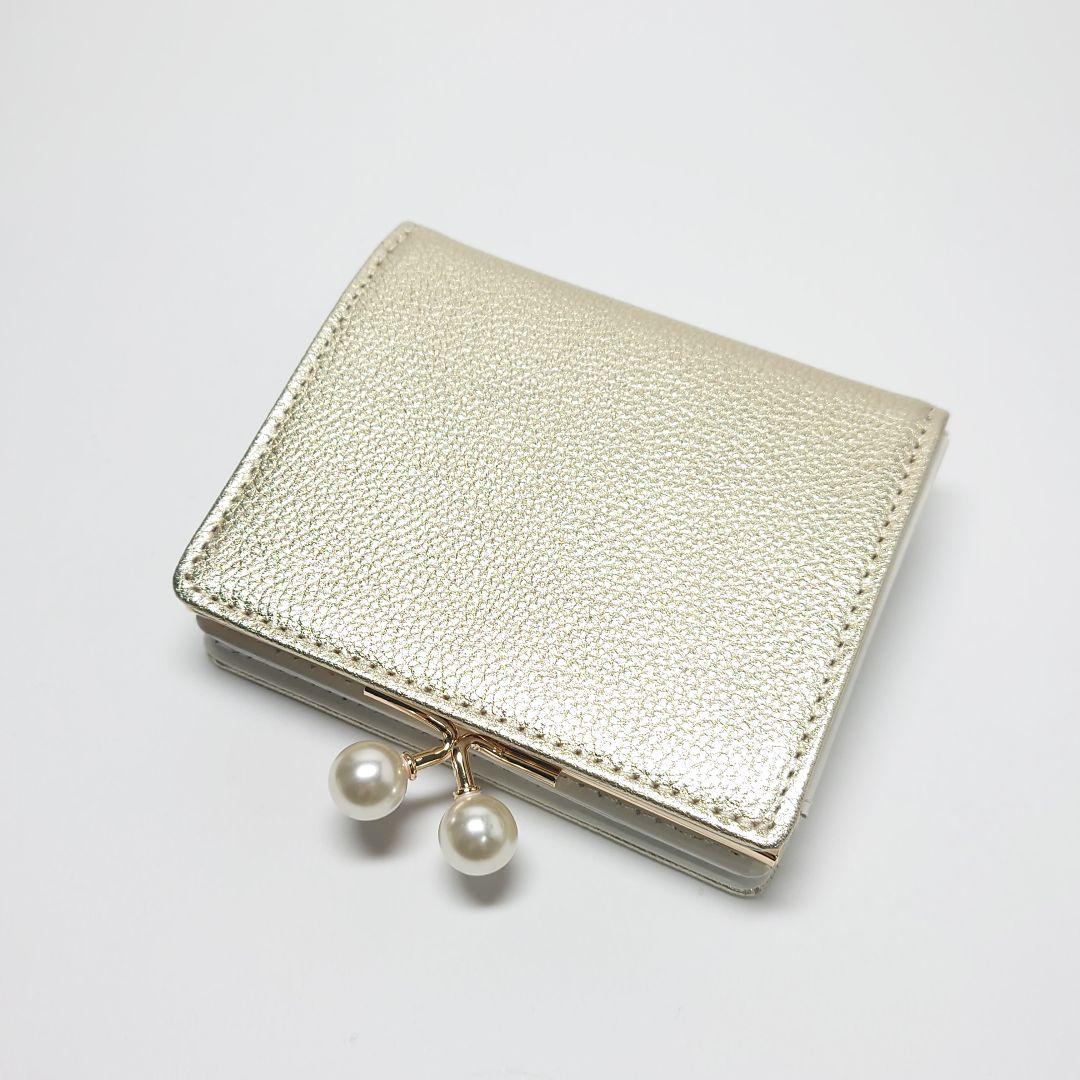 【新品未使用】トッカ パールがま口二つ折り財布/ウォレット ゴールド系