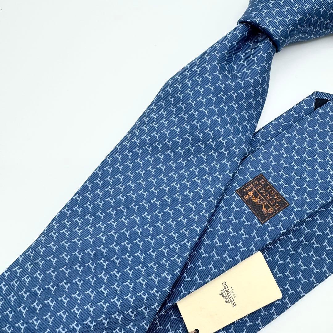 未使用◎エルメス　ネクタイ　シルクツイルタイ　Hパターン　総柄ジャガード　タグ付
