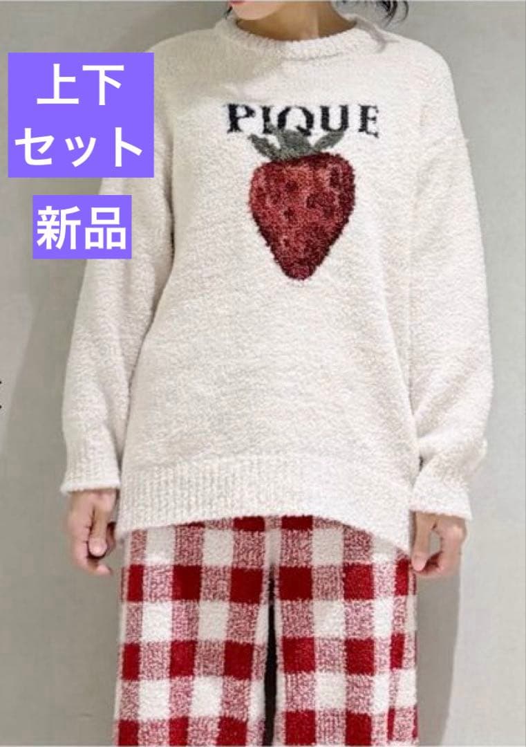 【新品】ジェラートピケストロベリージャガードプルオーバー&チェック柄ロングパンツ