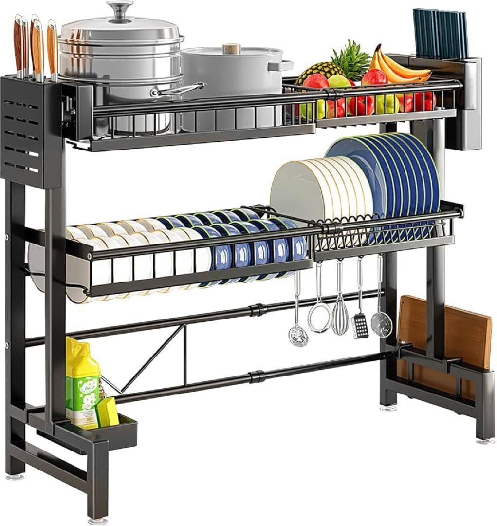 水切りラック シンク上 伸縮 ステンレス 食器水切りラック 大容量 ディッシュ