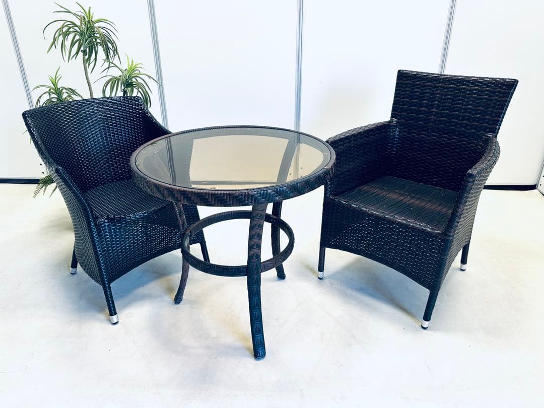 高級人工エラタン ガーデンテーブルチェア3点セット