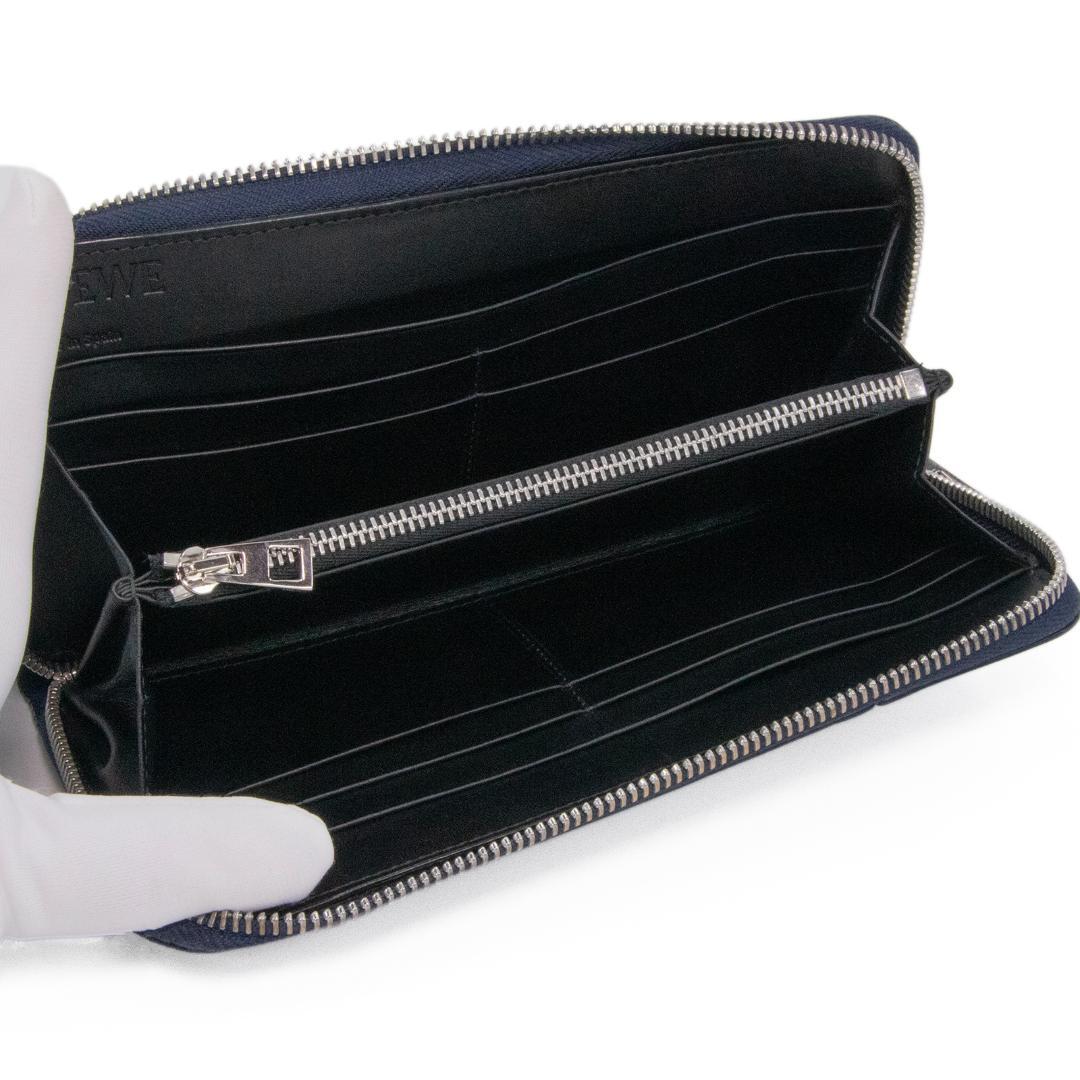 本物 ロエベ 長財布 ファスナー メンズ レディース パズル ネイビーブルー