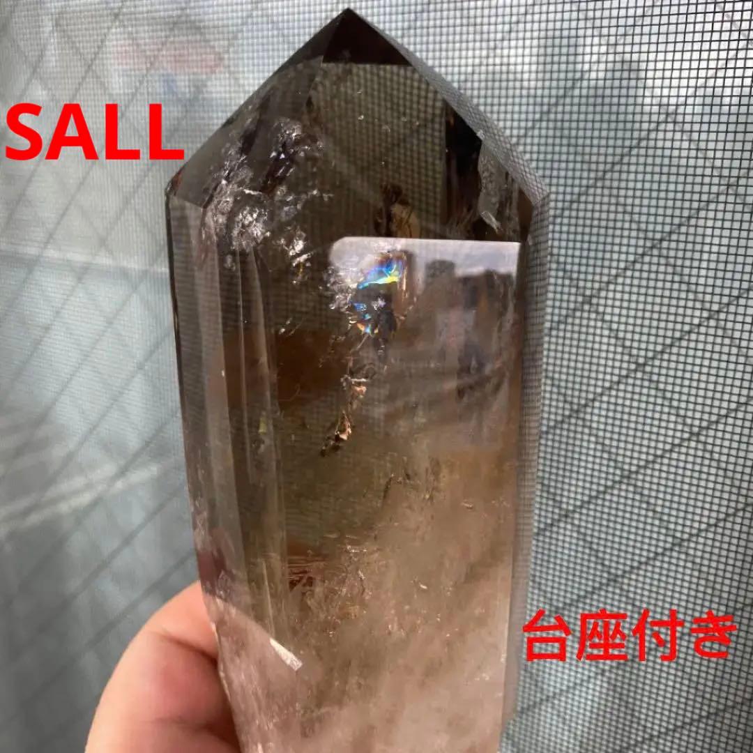 レインボー☆魔除 スモーキークォーツ水晶六角柱☆パワーストーン 天然石 A649