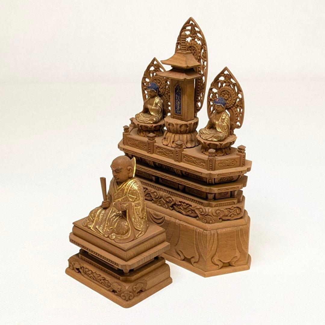 【セール・新品】 日蓮聖人　三宝尊　金泥　上彫り　総高さ約14.5㎝　日蓮