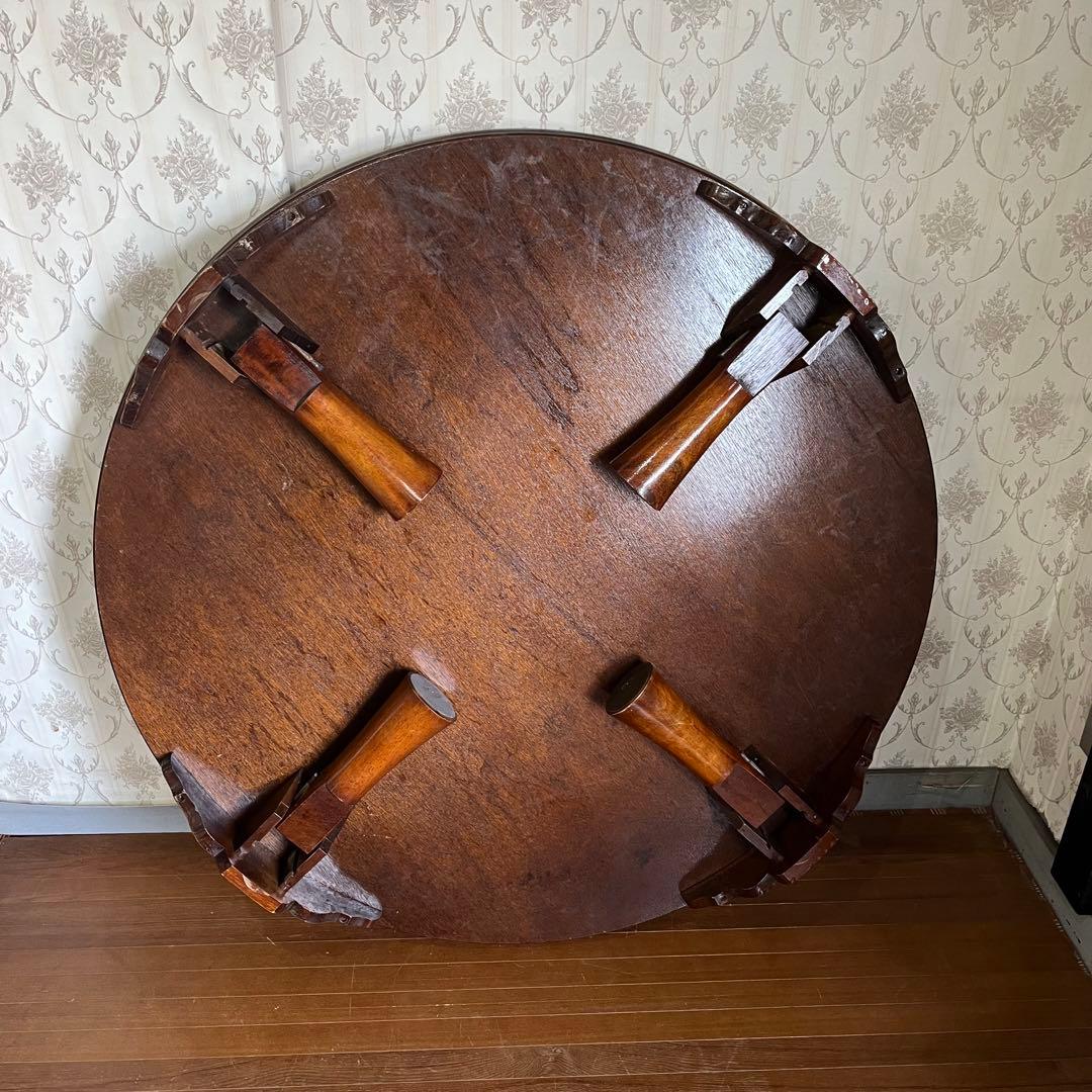 【アンティーク】木製 折り畳み座卓 センターテーブル ちゃぶ台 円卓 古家具