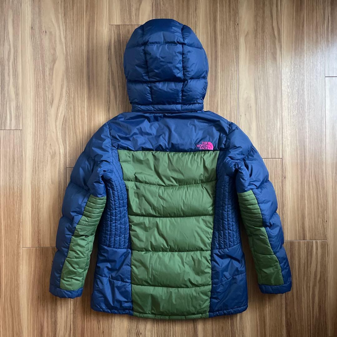 XXLノースフェイスレディースネイビーグリーン緑紺ダウンジャケットパーカー