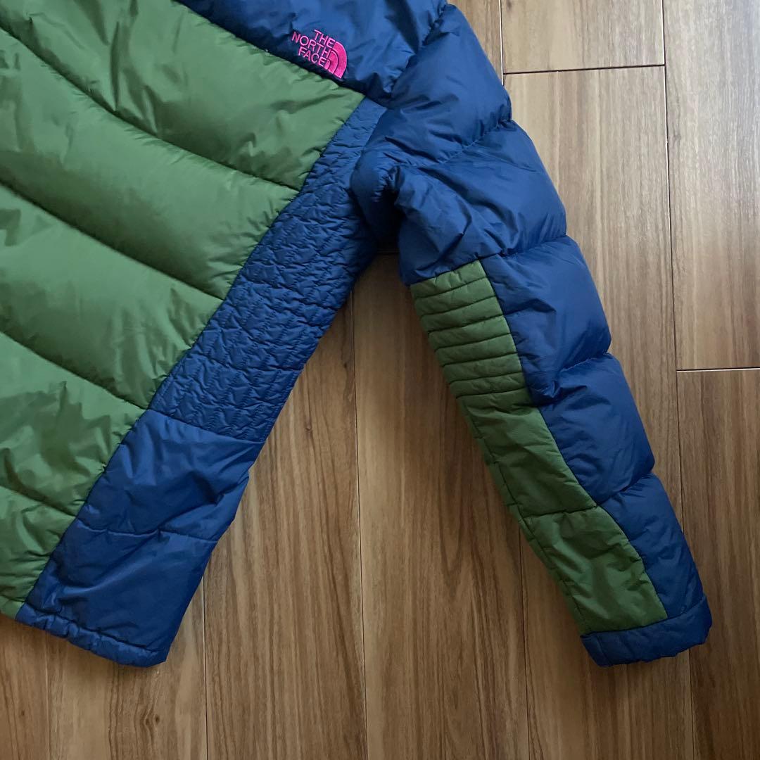 XXLノースフェイスレディースネイビーグリーン緑紺ダウンジャケットパーカー