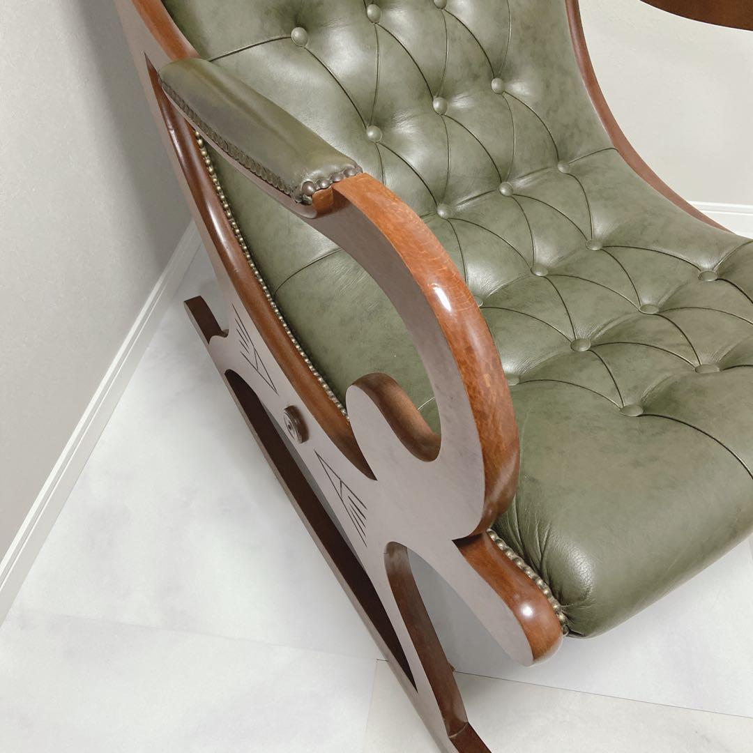 イタリア　本革 ロッキングチェア クラシック チェスターフィールド　1P