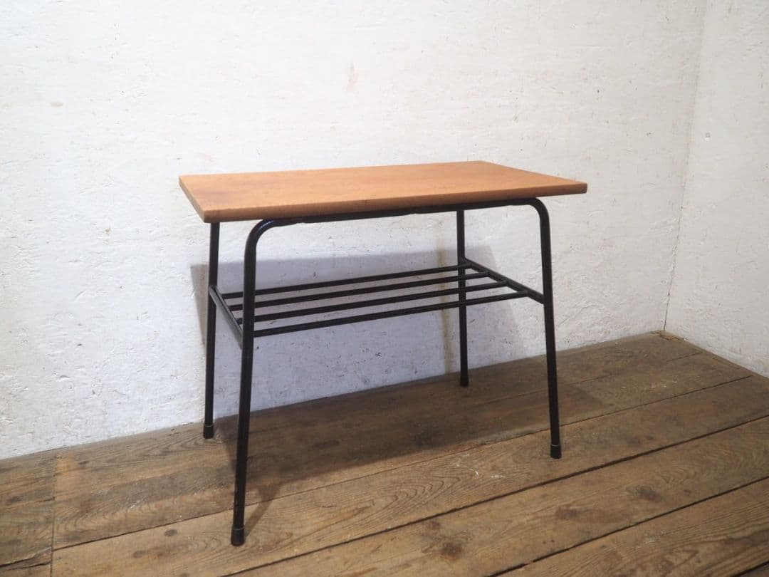 1237 ③古い木と鉄脚のテーブル　デスク　作業台　リメイク　レトロ　ビンテージ