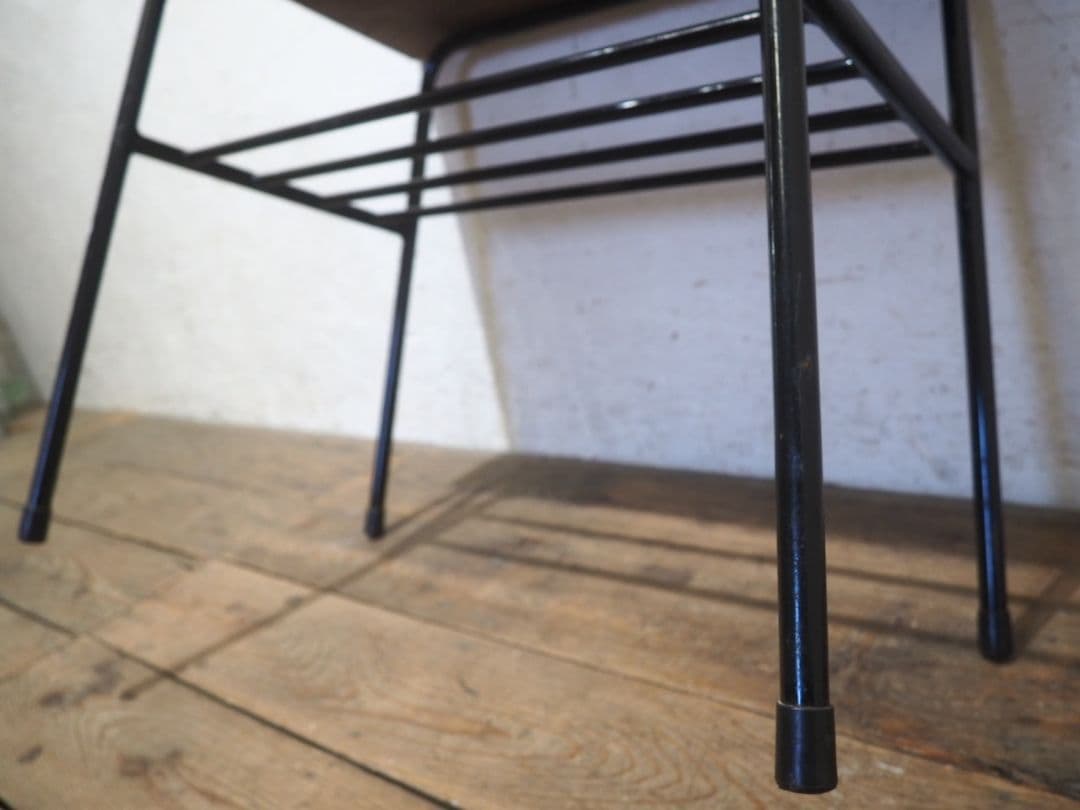 1237 ③古い木と鉄脚のテーブル　デスク　作業台　リメイク　レトロ　ビンテージ