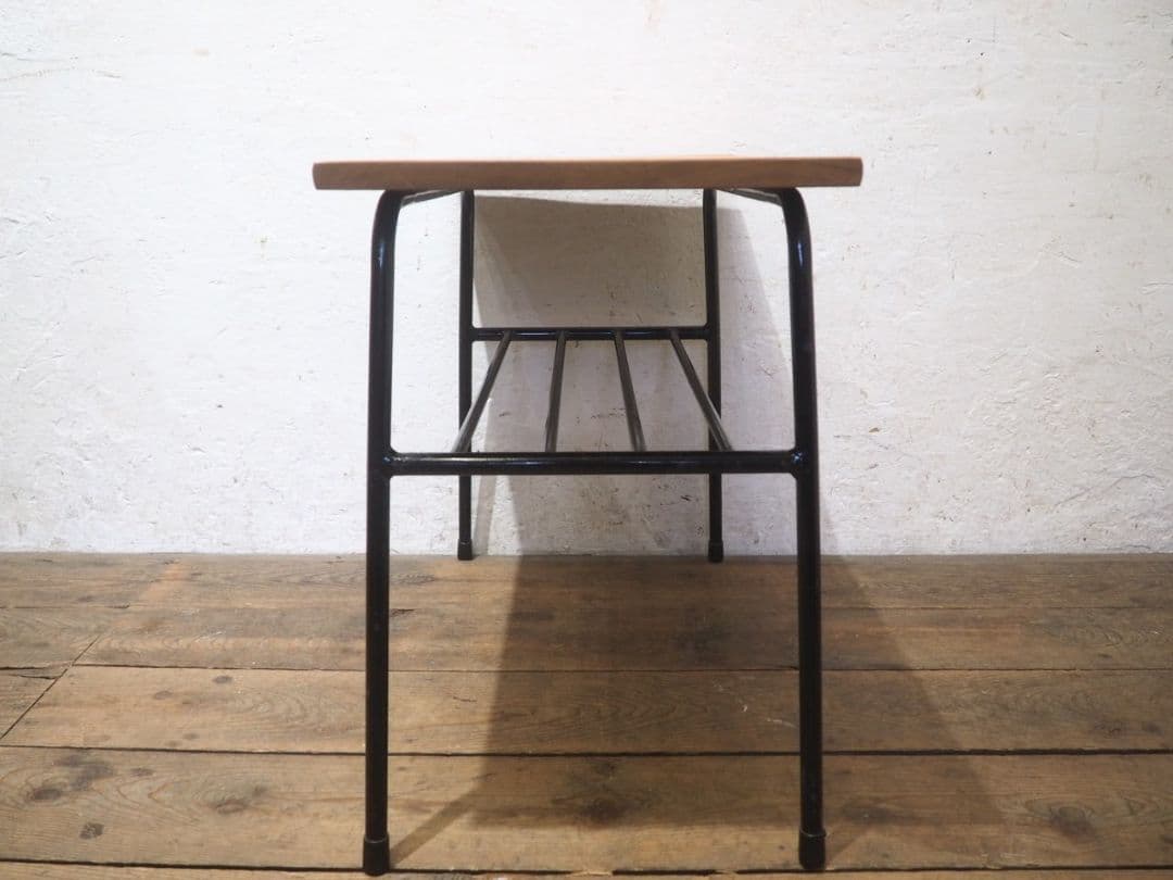 1237 ③古い木と鉄脚のテーブル　デスク　作業台　リメイク　レトロ　ビンテージ