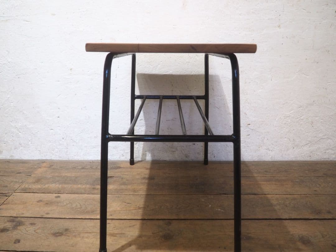 1237 ③古い木と鉄脚のテーブル　デスク　作業台　リメイク　レトロ　ビンテージ