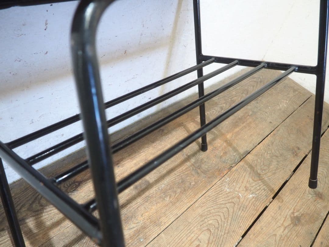 1237 ③古い木と鉄脚のテーブル　デスク　作業台　リメイク　レトロ　ビンテージ