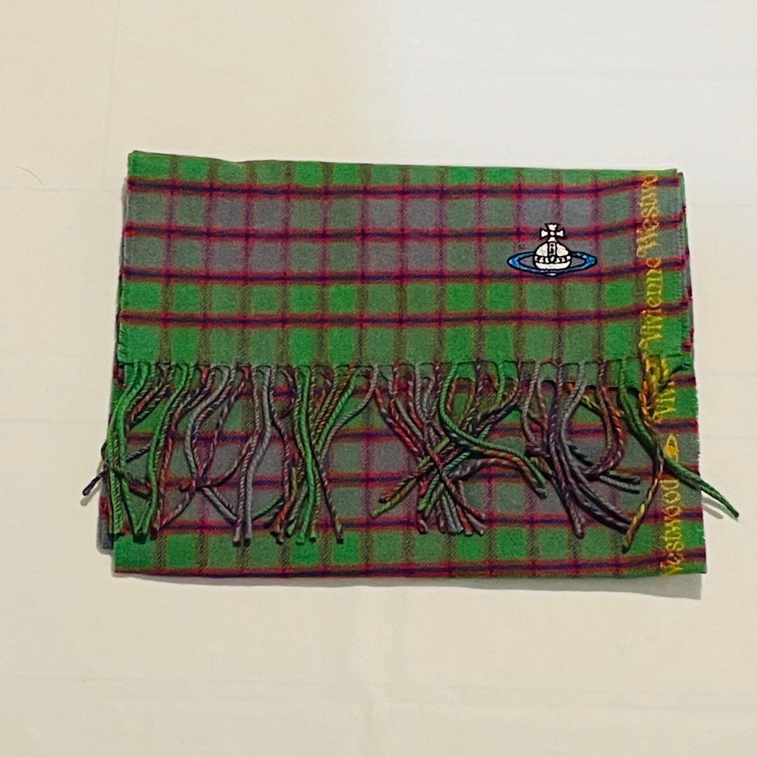 新品未使用　ヴィヴィアンウエストウッド チェックマフラー 緑 ユニセックス