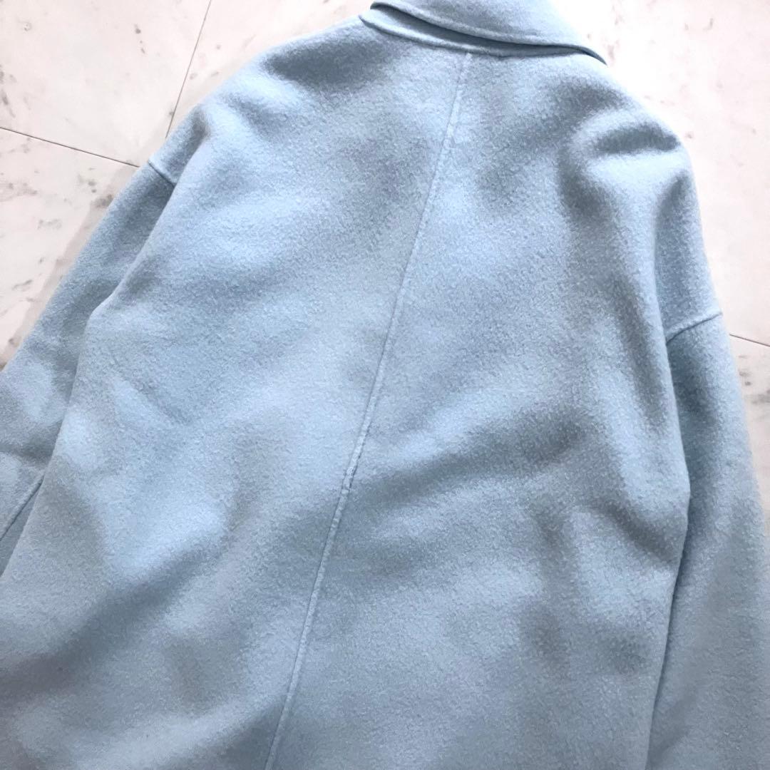 い*ぬ様 美品 ノーク ウールリバーコート ロング ダブル 水色 サイズ1