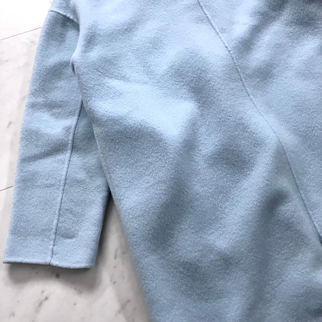 い*ぬ様 美品 ノーク ウールリバーコート ロング ダブル 水色 サイズ1