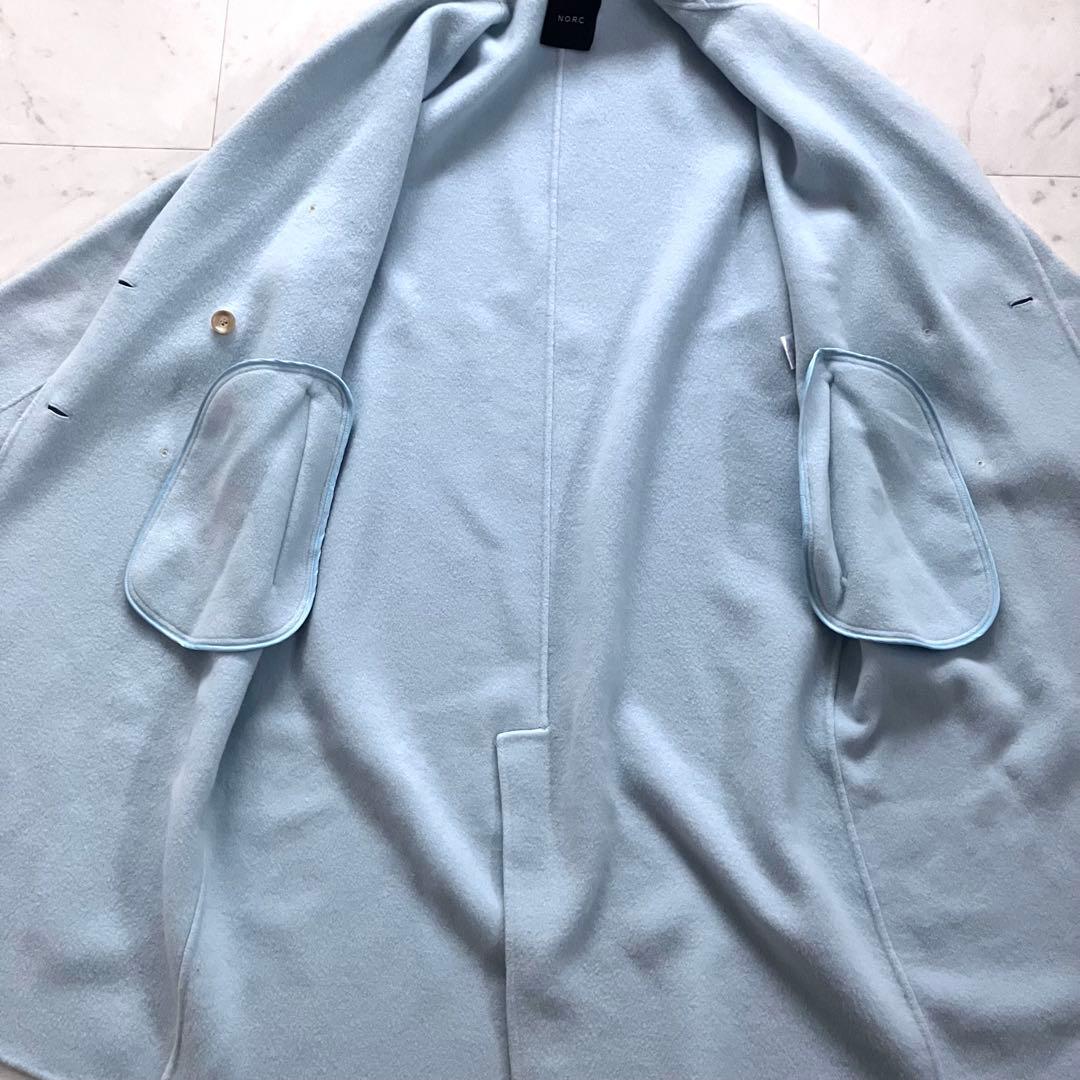 い*ぬ様 美品 ノーク ウールリバーコート ロング ダブル 水色 サイズ1