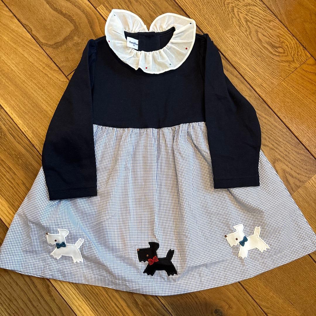 familiar 犬刺繍 ワンピース 90