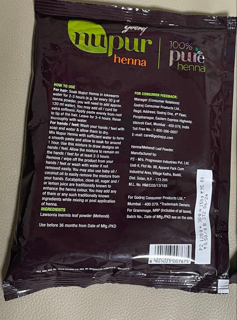Godrej Nupurヘナ 100%Pure 150g×10個