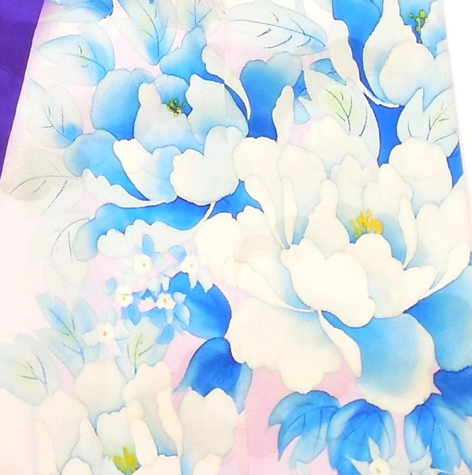 美品★振袖フルセット　正絹　振袖　７点　成人式　Sサイズ　パープル系　紫　花柄