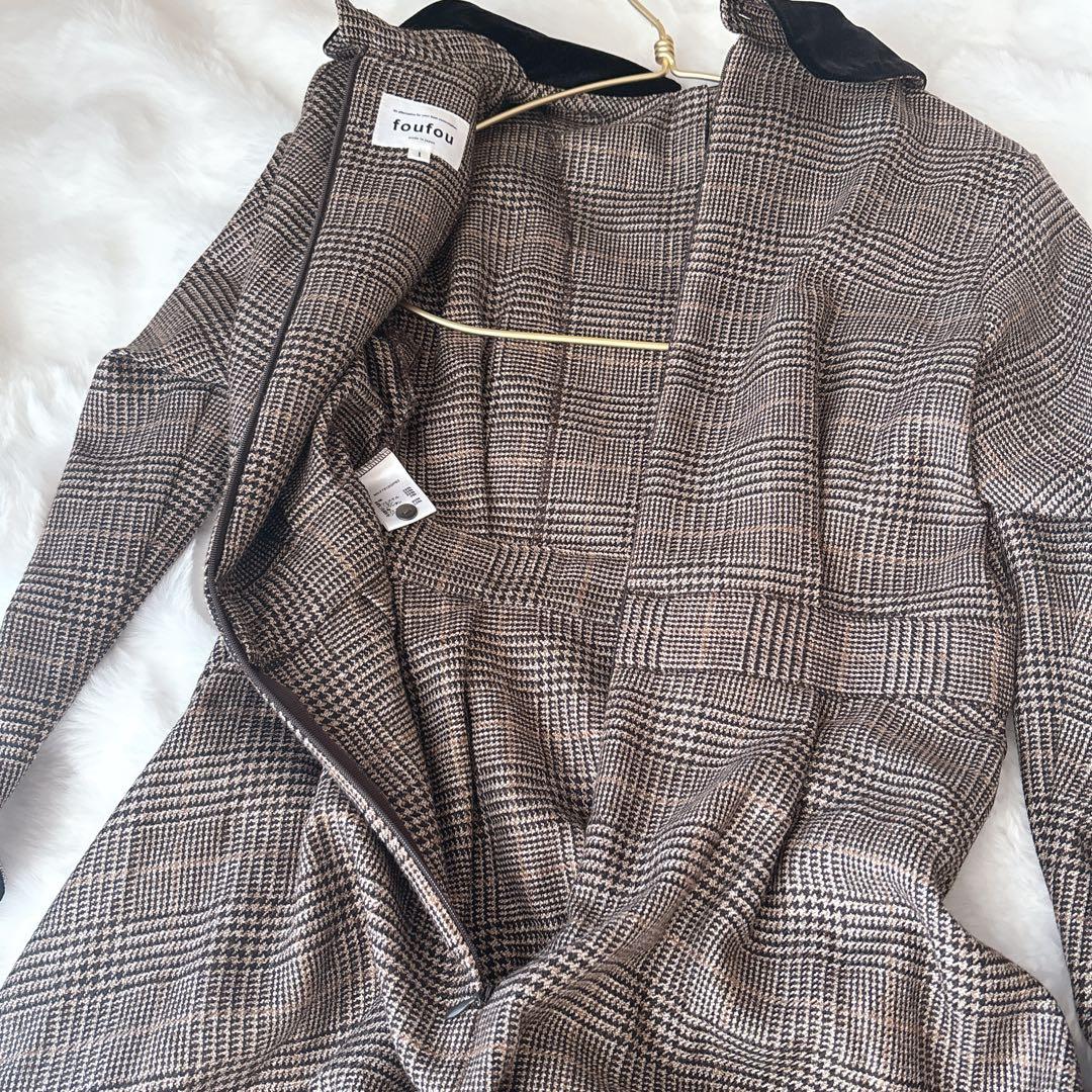 【極美品】 foufou グレンチェックラウンドカラーワンピース サイズ1 M