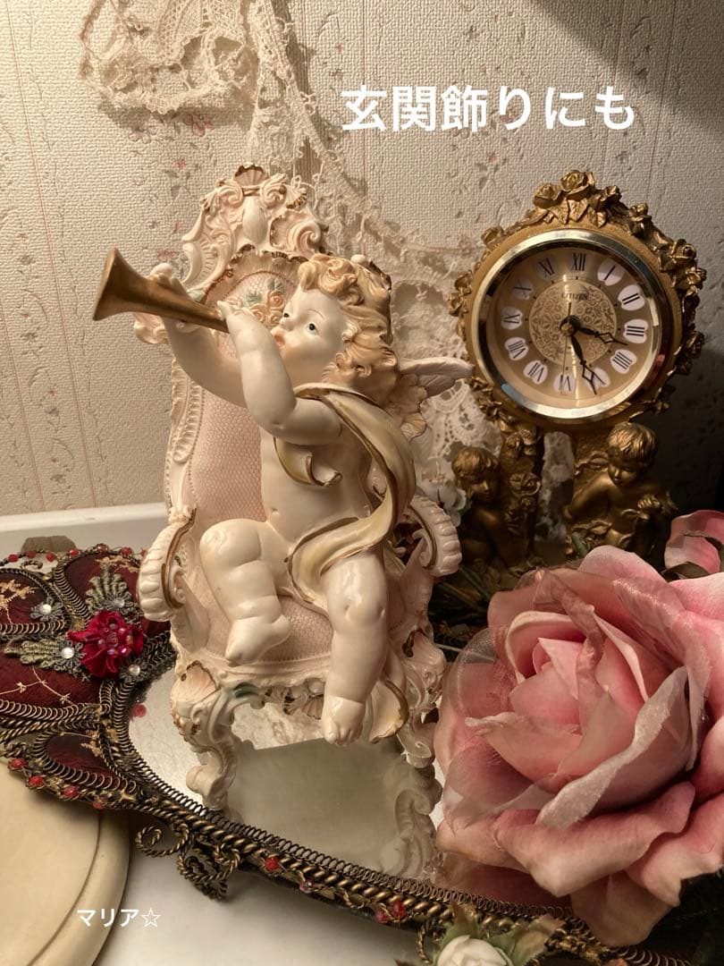 『イタリア製』ロココ椅子とラッパの天使イタリアンエンジェル艶と薔薇の装飾美しい