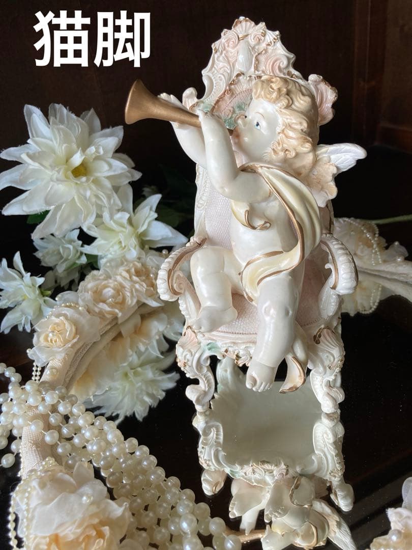 『イタリア製』ロココ椅子とラッパの天使イタリアンエンジェル艶と薔薇の装飾美しい