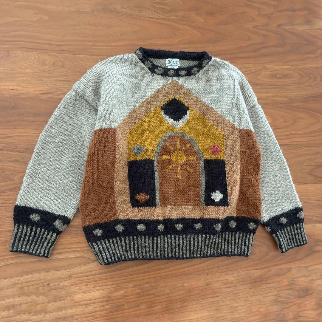 ネパール製 ハンドメイドニット ウール100% セーター ハンドクラフト 一点物