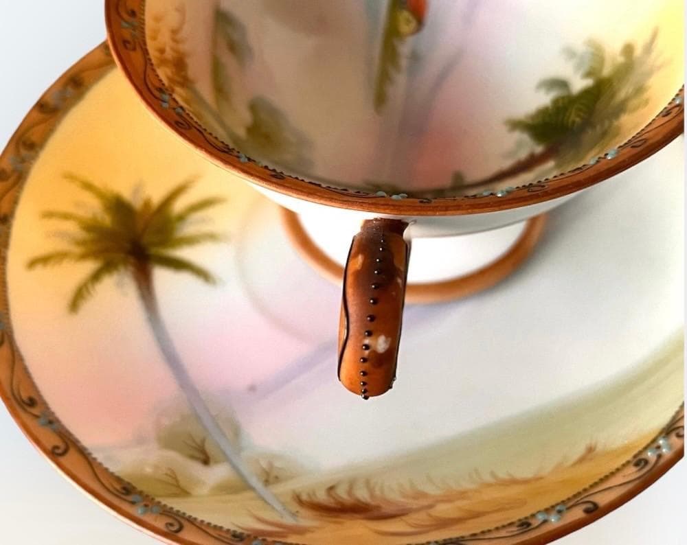 【オールドノリタケ】アンティーク！メープルリーフ刻印！手描き風景C&S1️⃣