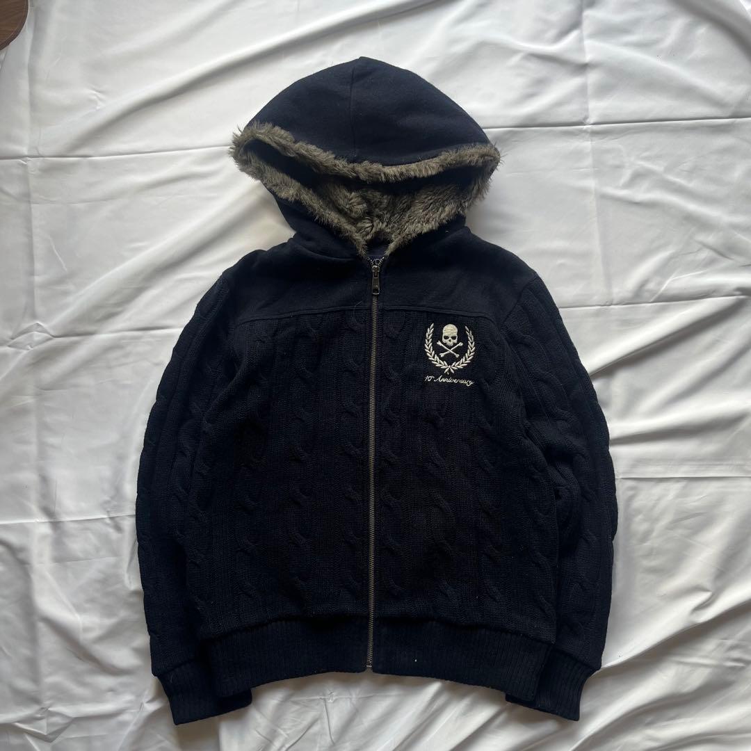 00s y2k hydrogen スカル ジップパーカー ファー archive