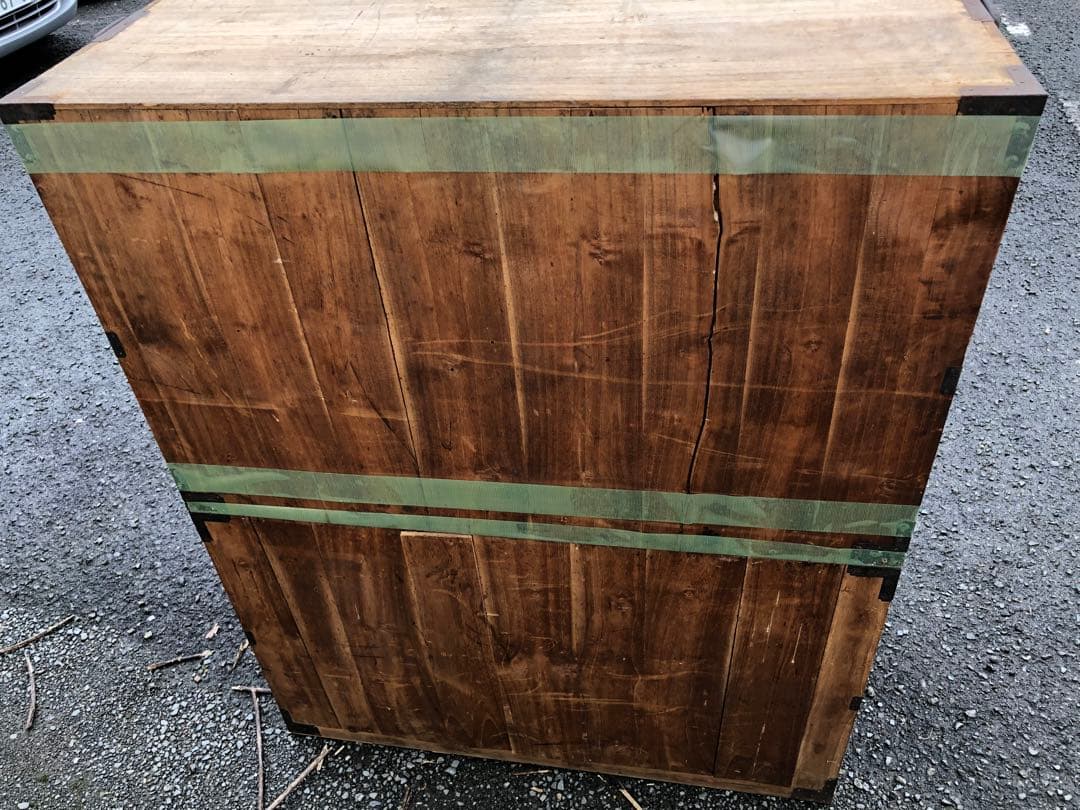 明治期江戸衣裳桐箪笥　鍵付き観音開き　アンティーク家具　古民具　 観音箪笥収納