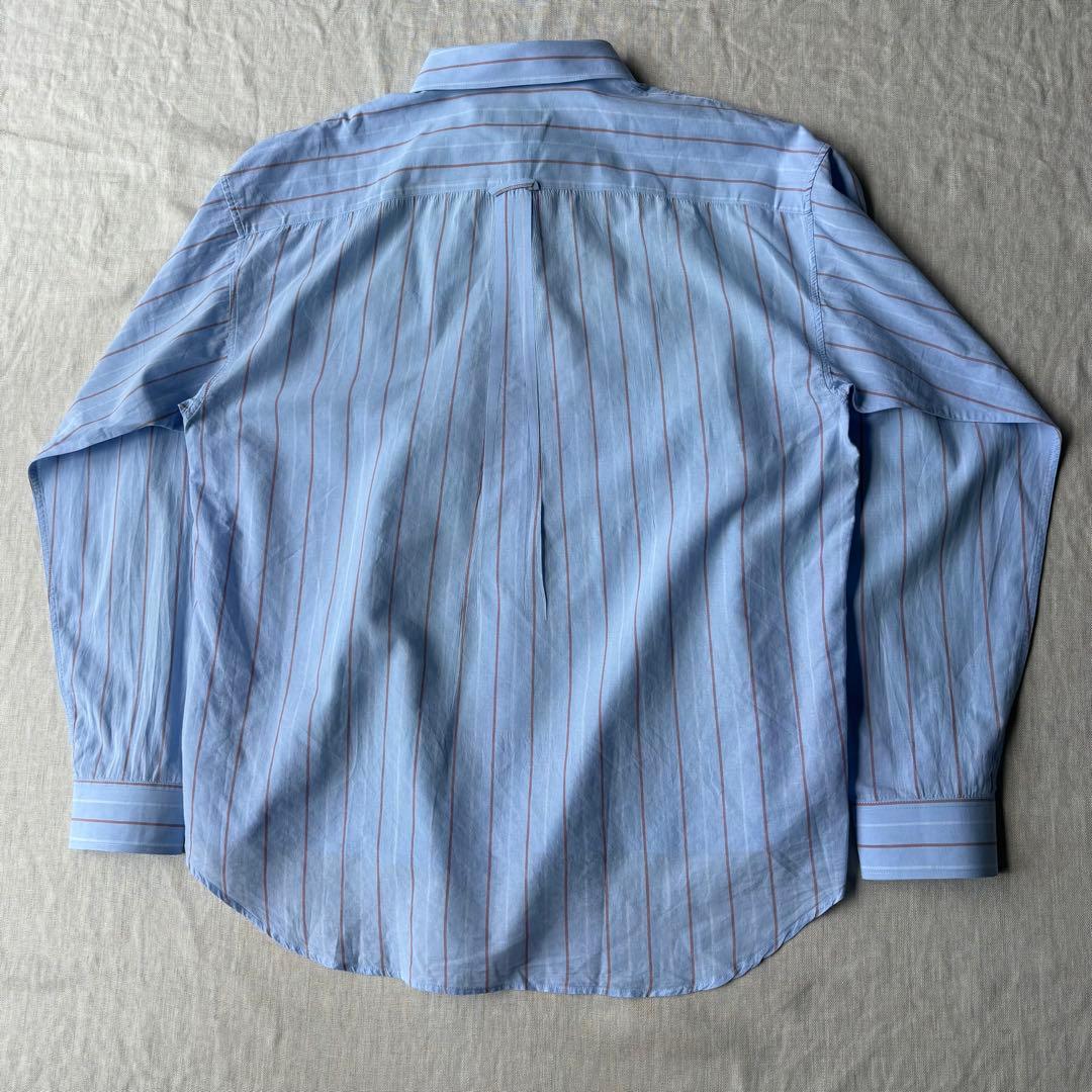 美品 Stussy モーガン蔵人着用 ブルー ストライプ 長袖シャツ L