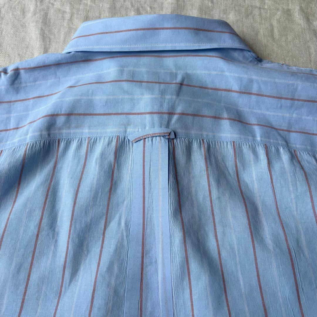 美品 Stussy モーガン蔵人着用 ブルー ストライプ 長袖シャツ L