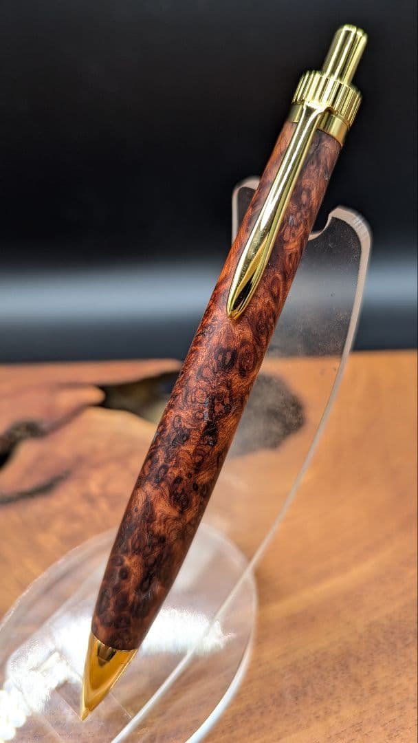 582超極上　本花梨　瘤杢　木軸シャーペン　ボールペン　サポニンあり