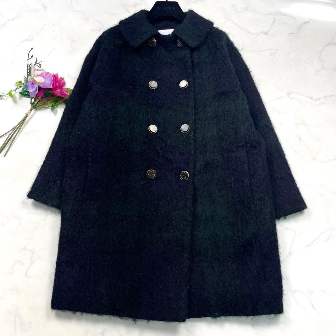 マッキントッシュ シャギーコート モヘヤ混 チェック 金ボタン