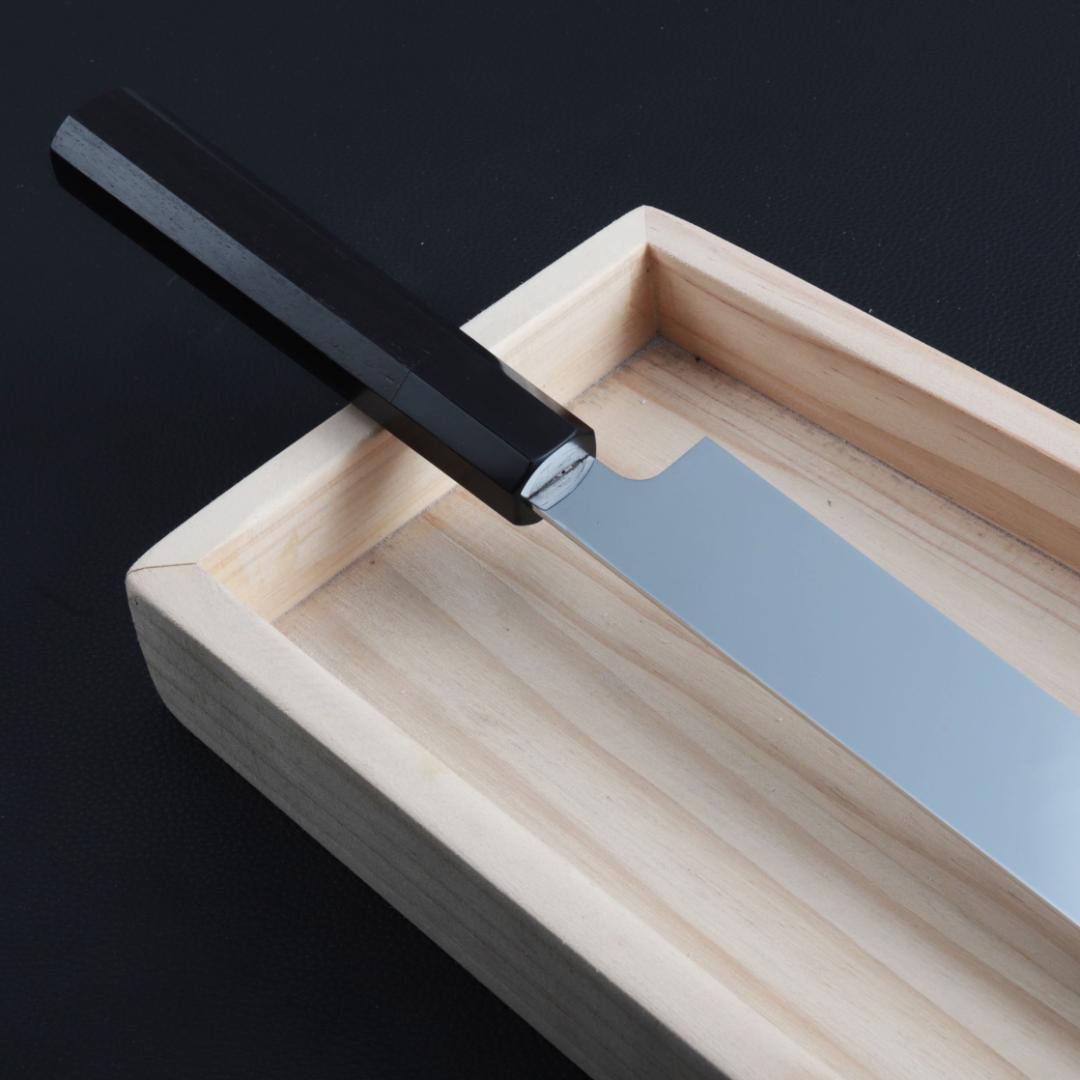 9041梵静刃物 極薄柳刃包丁 厚み1.7mm鏡面仕上げ 尺 黒檀黒水牛角八角柄