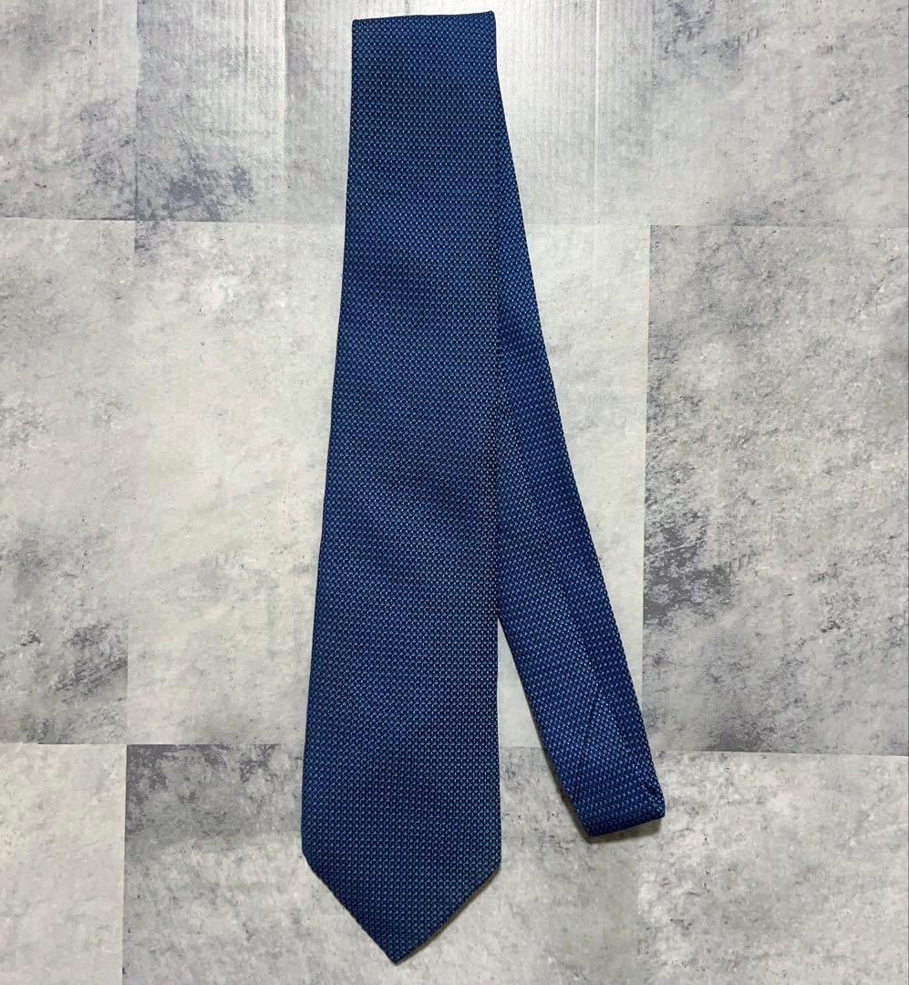 HERMES ネクタイ ハイブランド ソリッド ジャガード ネイビー